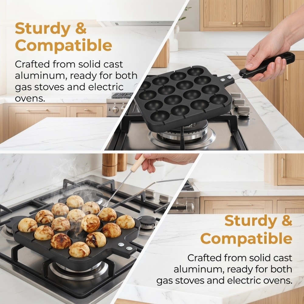 Takoyaki Pan Cast - Gietijzeren Takoyaki Grillpan Anti-aanbaklaag 16 Pannenkoekenballen