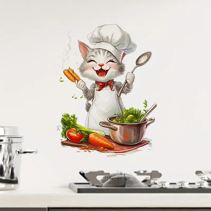 Home Cooking For Cats - Cartoon kat kookstickers, kunstmuur voor thuis,
