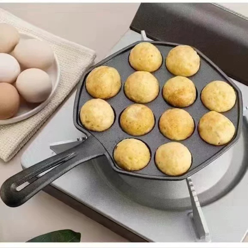 Takoyaki Pan Cast - Gietijzeren antiaanbakpan (ongecoat), Takoyaki-pan voor het