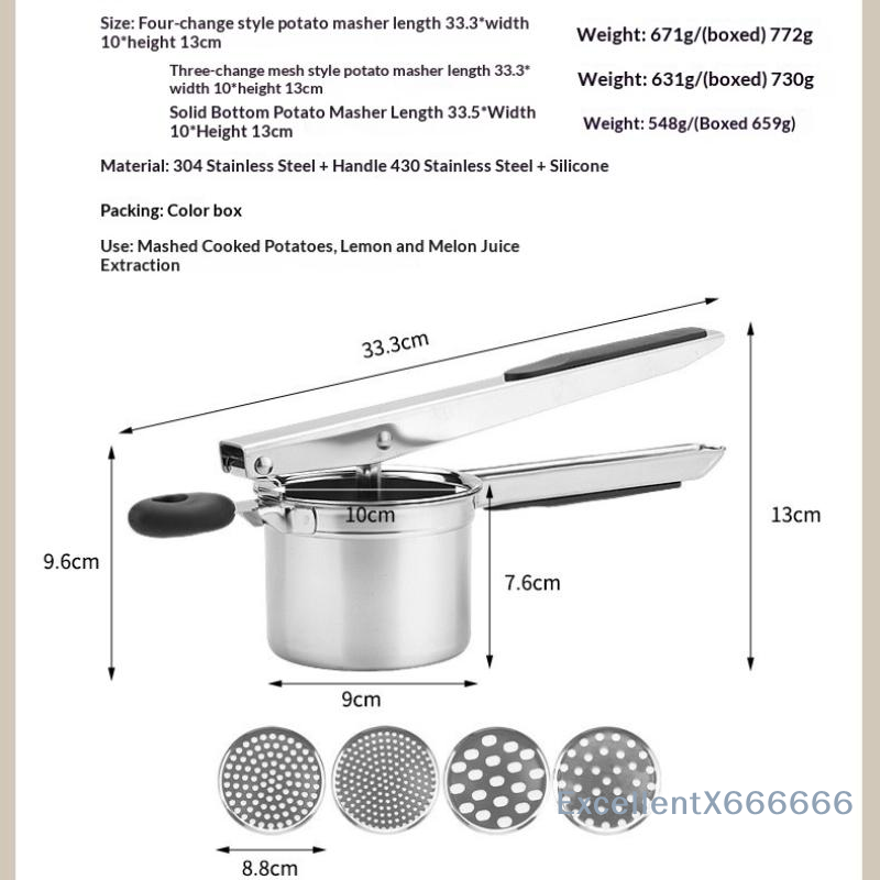 Home Cooking Kitchen - Roestvrijstalen aardappelstamper, heavy duty, antislip handvat,