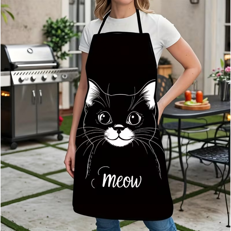 Home Cooking For Cats - Schattig schort met zwarte kattenprint, 1-delig,