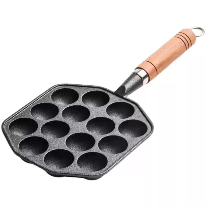 Takoyaki Pan Cast - Gietijzeren antiaanbakpan (ongecoat), Takoyaki-pan voor het