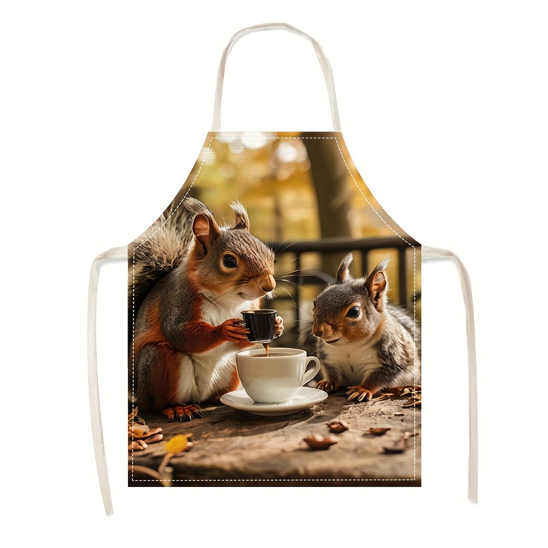 Home Cooking Ideas - Linnen schort eekhoorn koffie scène print
