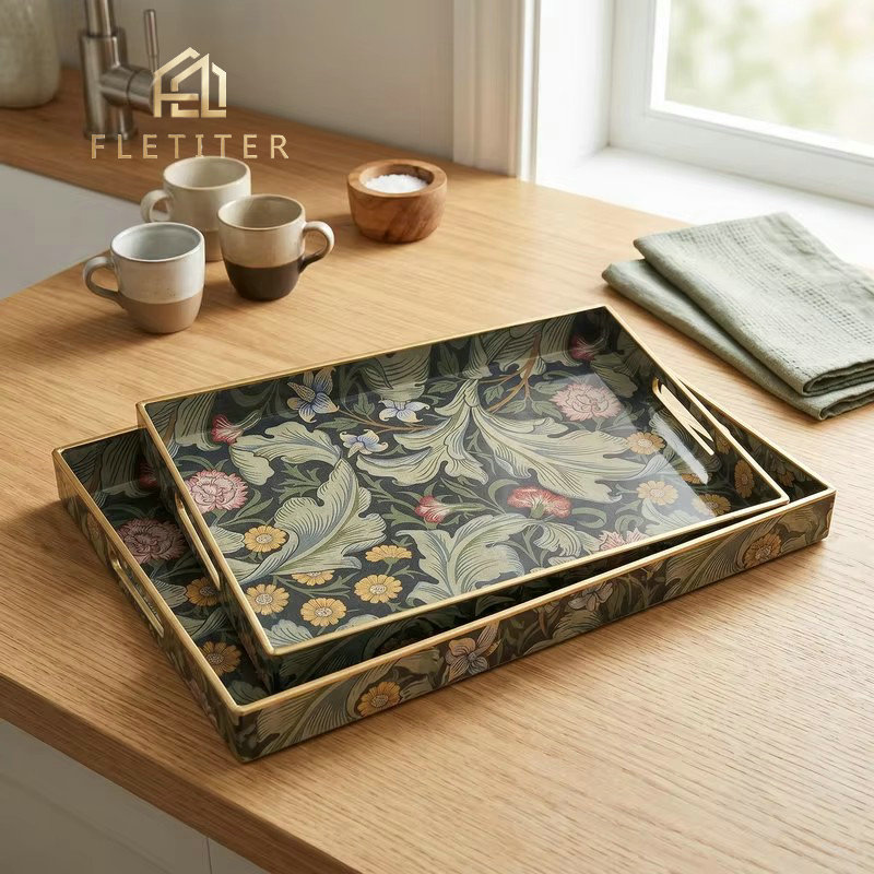 Home Cooking Recipes - Decoratieve rechthoekige plastic dienblad met handgrepen,