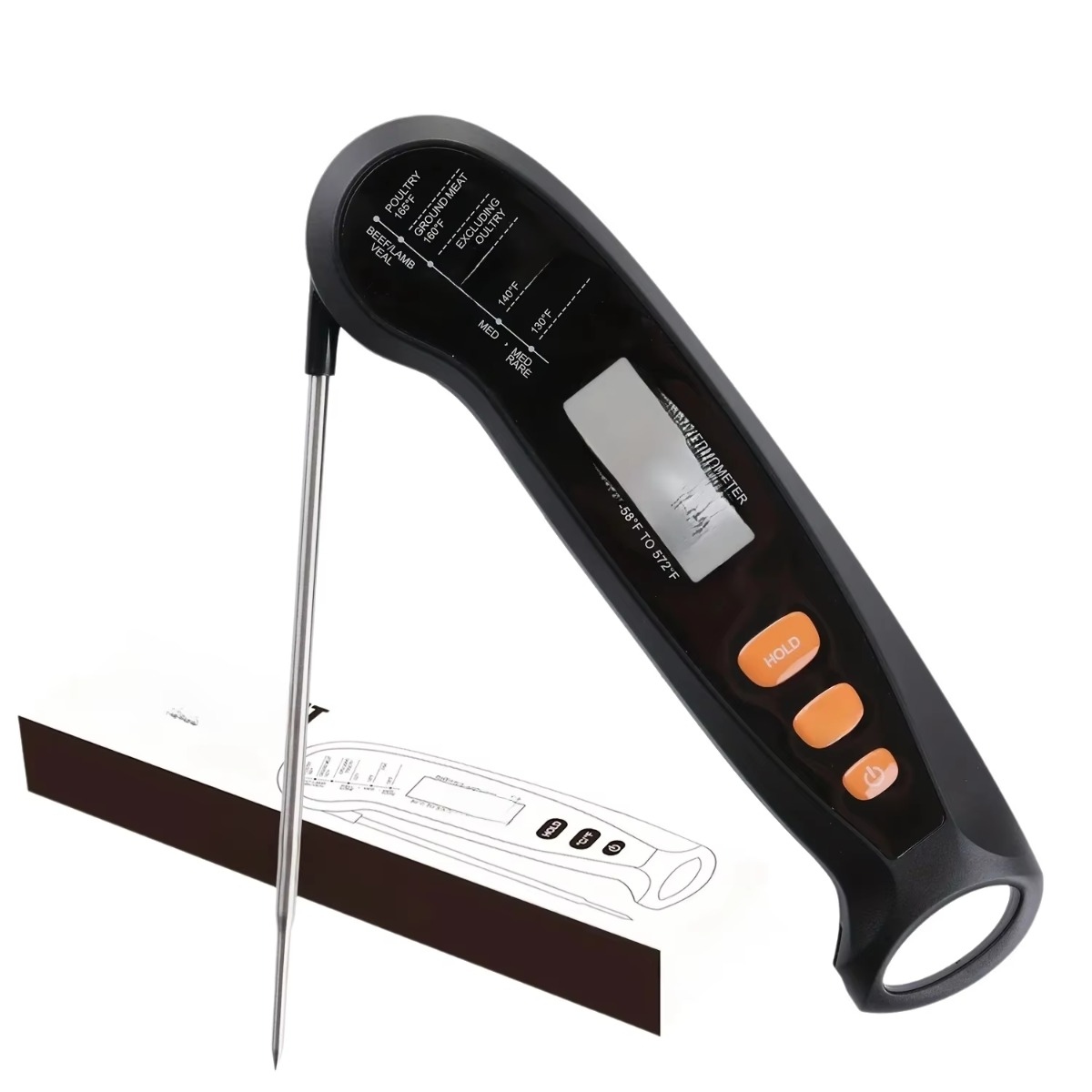 Home Cooking Fast Foods - Digitale keukenthermometer, snel, nauwkeurig, compact, opvouwbaar
