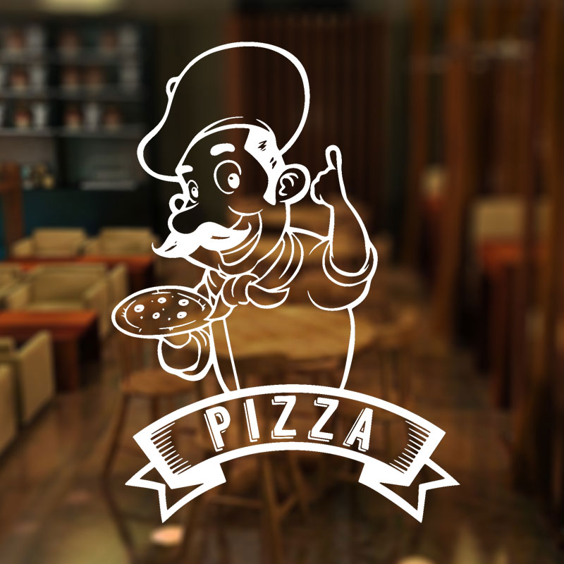 Home Cooking In Italian - Pizza Pizzeria Logo Cook Teken Venster