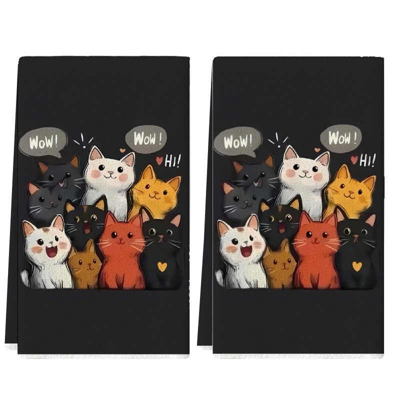 Home Cooking For Cats - 2 stuks, keukenhanddoeken met zwarte achtergrond
