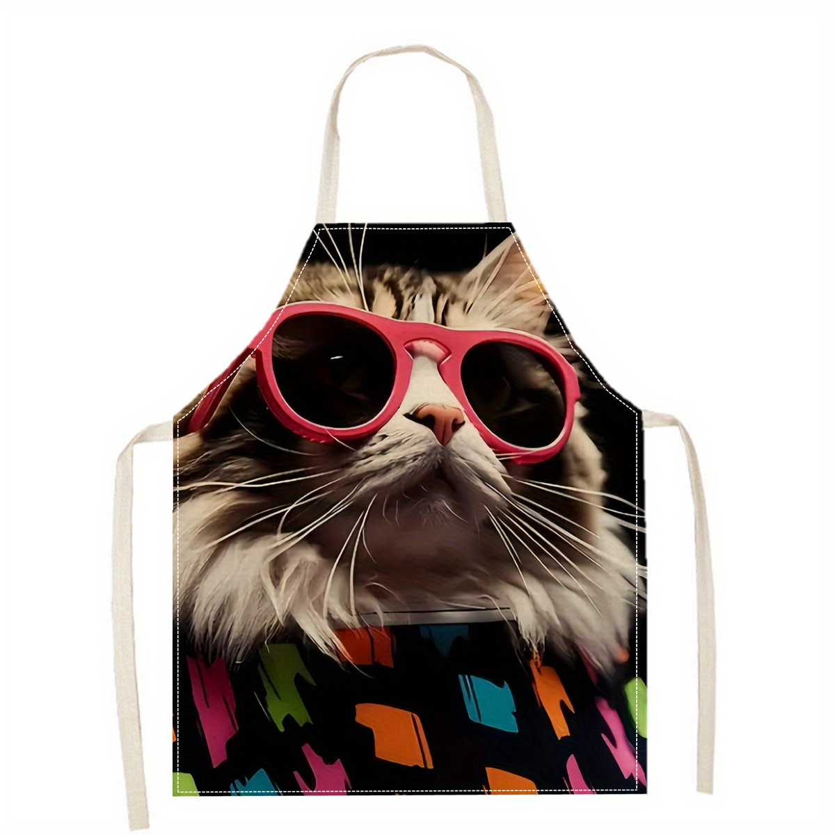 Home Cooking Ideas - Linnen schort grappige kat zonnebril print
