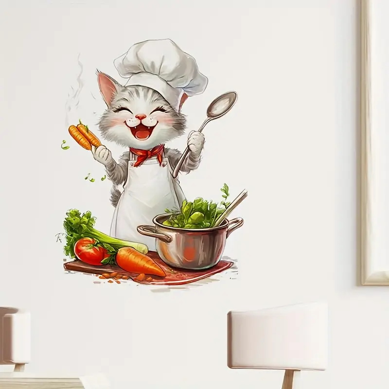 Cartoon kat kookstickers, kuns - Home Cooking For Cats recensie en prijs