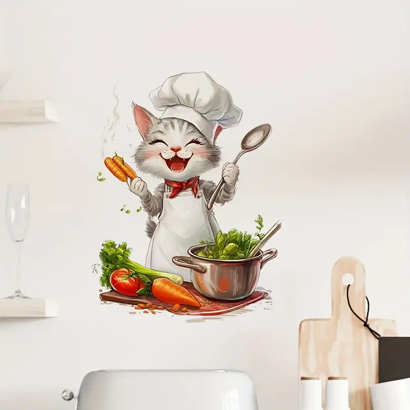 Cartoon kat kookstickers, kuns - Home Cooking For Cats recensie en prijs