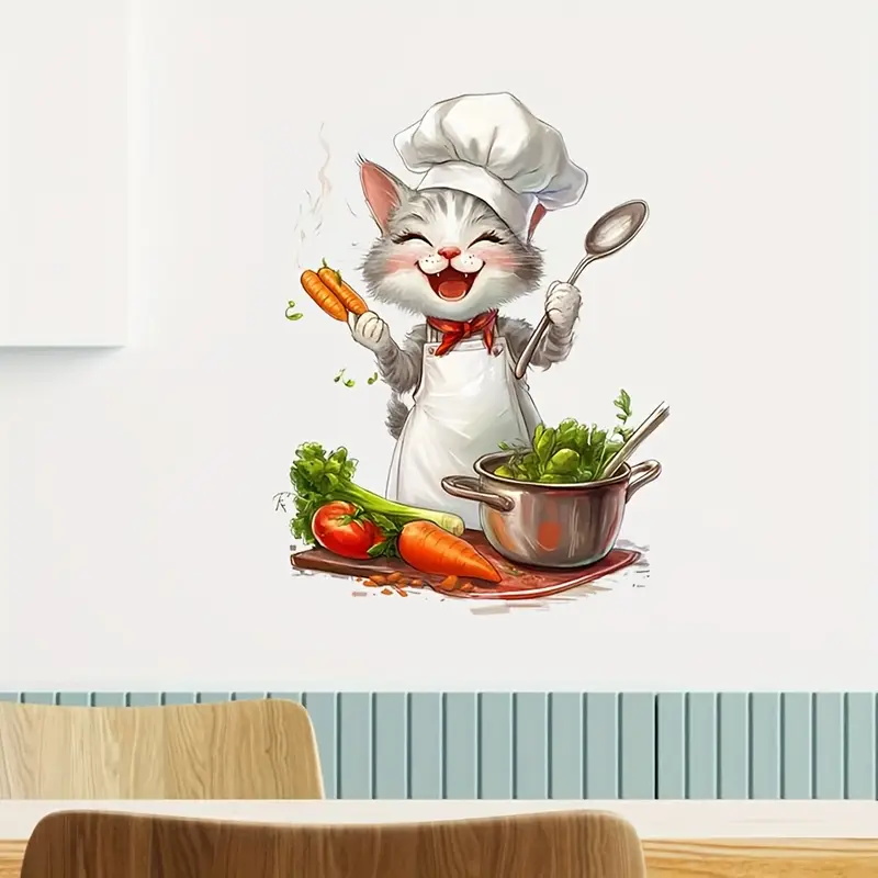 Cartoon kat kookstickers, kuns - Home Cooking For Cats recensie en prijs