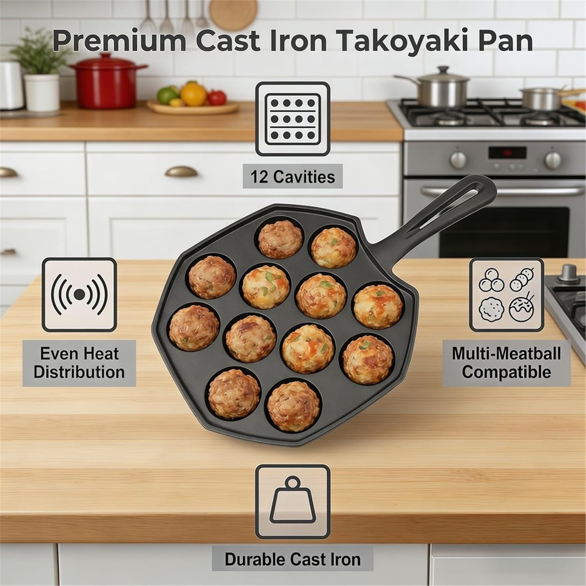 Gietijzeren Takoyaki Pan met 1 - Takoyaki Pan Cast recensie en prijs